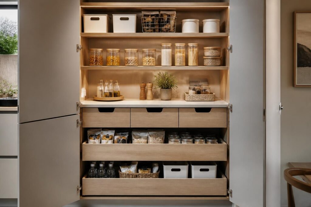 optimisez l'aménagement de votre placard de cuisine pour un rangement fonctionnel et élégant, alliant praticité et style dans votre espace culinaire.